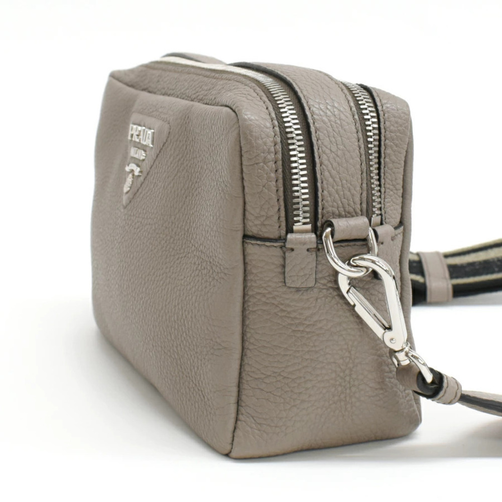 Prada Shoulder Bag VITTERO DAINO Leather Triangle Logo Greige Gray - Picture 2 of 8